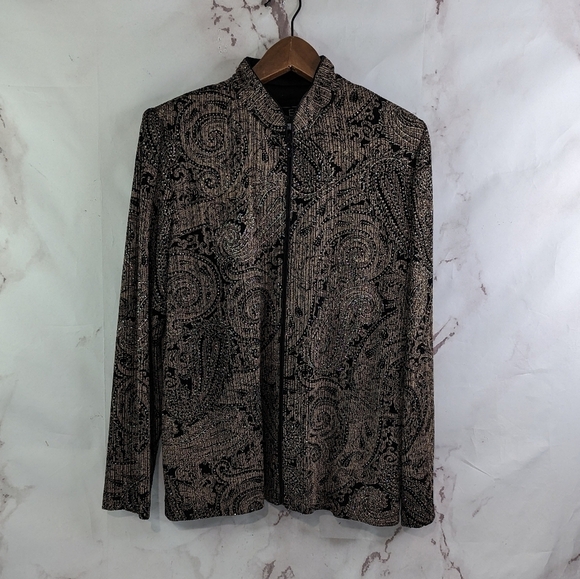 Alex Evenings Jacket Women Large Gold Sparkle Shimmer Metallic Lightweight Zip - Picture 11 of 13